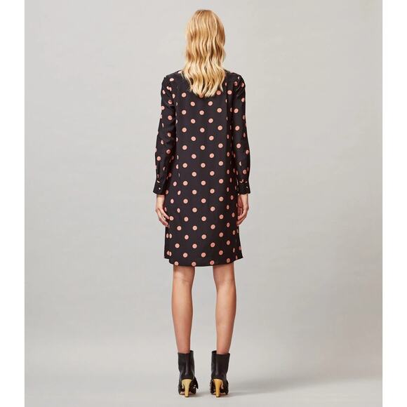 ASO Mandy Moore Tory Burch Printed Ruffle Bow Neck Polka Dot Silk Dress | SZ 4 - Picture 3 of 16